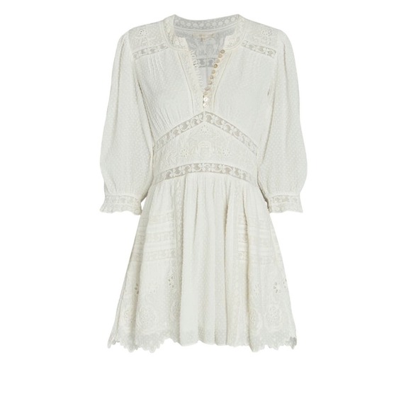 LoveShackFancy Dresses & Skirts - Love Shack Fancy Leno Mini Dress Long Sleeve V Neck Womens White Size 2